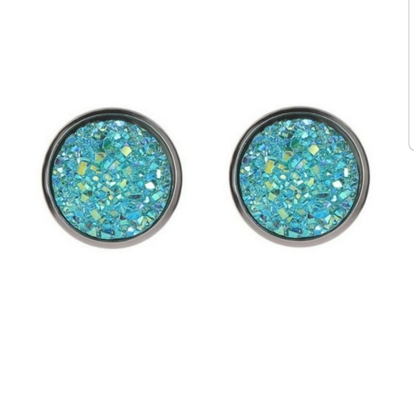 2 Pair Aqua/Blue Faux Druzy Stud Earrings - Picture 3 of 5